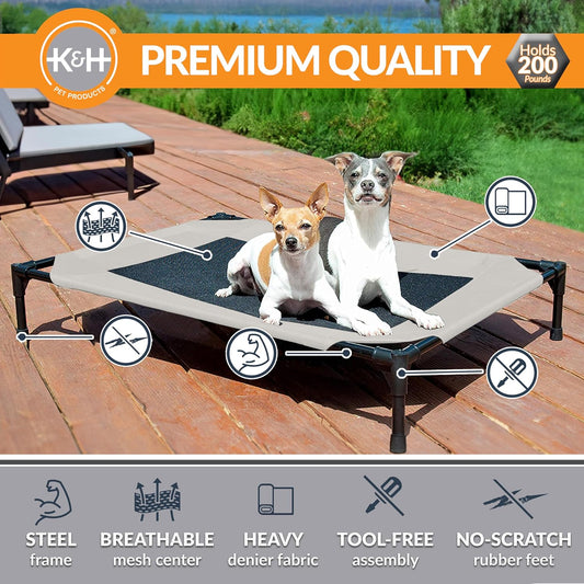 K&H Pet Products Cooling Elevated Dog Bed Outdoor Raised Dog Bed with Washable Breathable Mesh, Dog Cot Bed No-Slip Rubber Feet, Portable Dog Cot Indoor Outdoor Dog Bed, Medium Taupe/Black Mesh